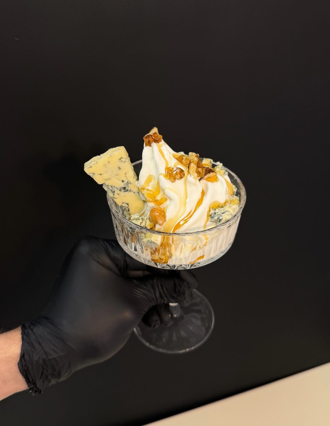 Revala gourmet soft serve with blue cheese and walnuts