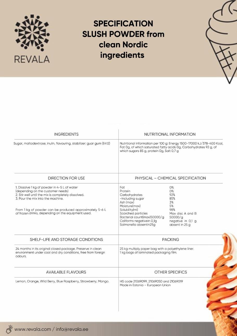 Slush powder specification