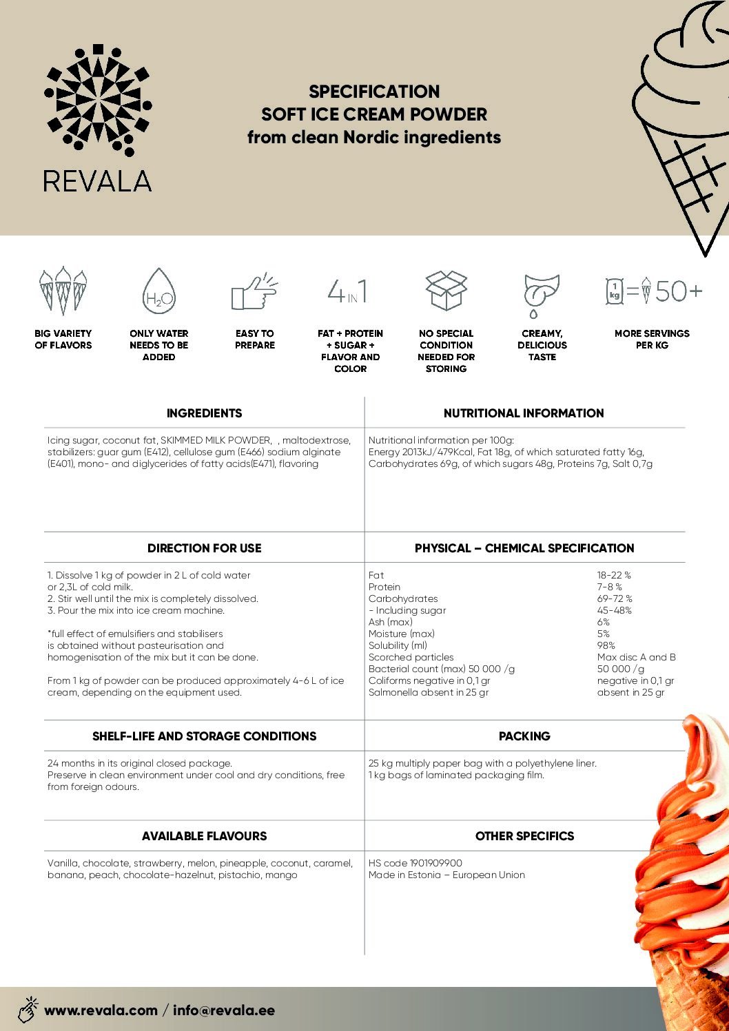 Ice cream powder specification